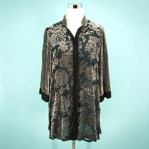 Yi Lin Size Small S Floral Velvet Burn Out Button Long Sleeve Silk Tunic Jacket